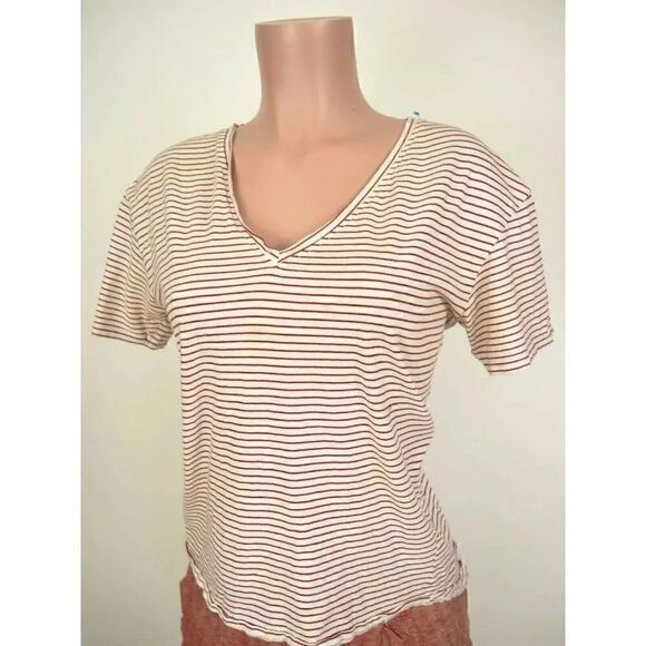 Zara Tops - Zara Top Womens Small V-Neck Red White Stripe Short Sleeve T-Shirt Size Small